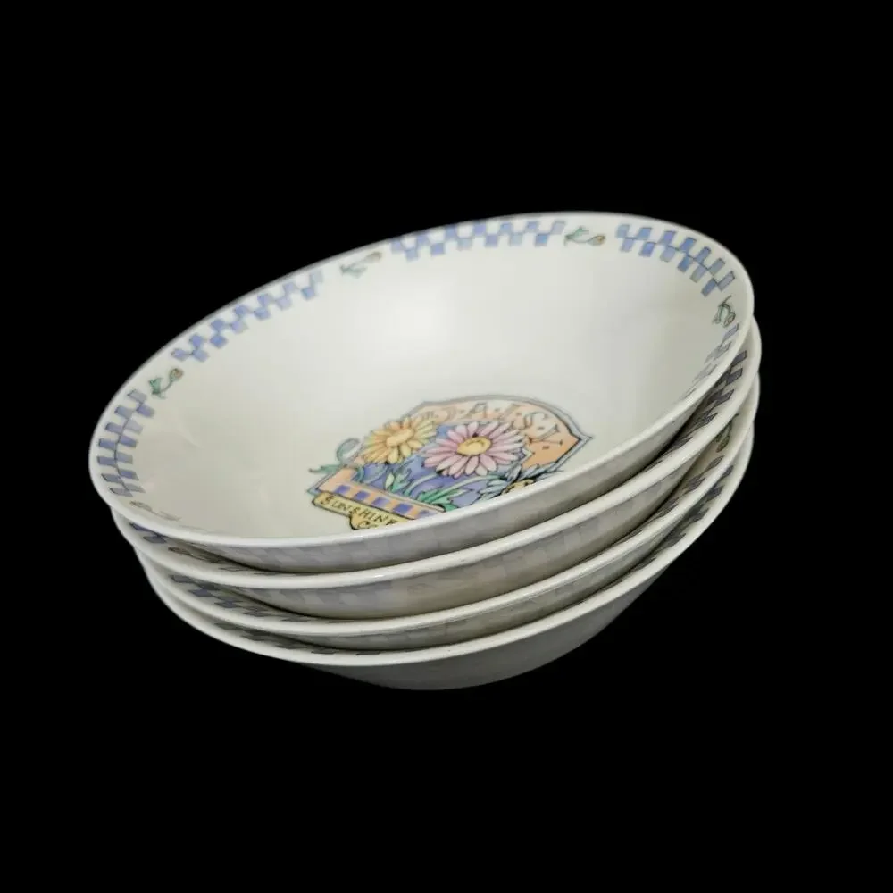 Sunshine Seed Company Floral Stoneware Soup Cereal Bowls Set of 4 China
